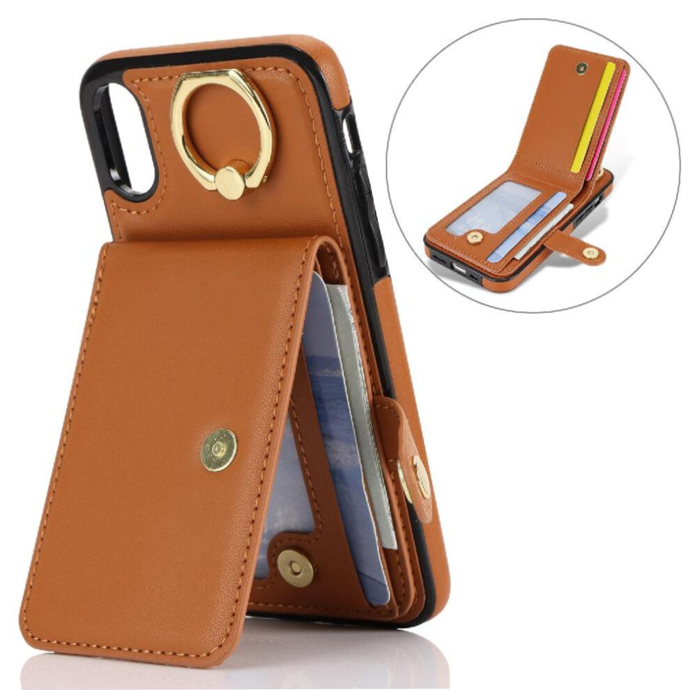 (Brown) Case For Iphone Xs Card Slot Ring Wallet Shockproof Rfid Brown 764549403776
