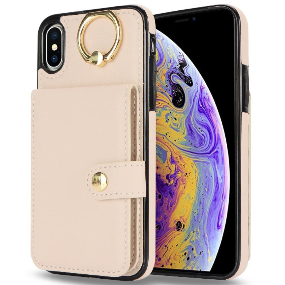 (White) Case For Iphone Xs Card Slot Ring Wallet Shockproof Rfid White 764549403790