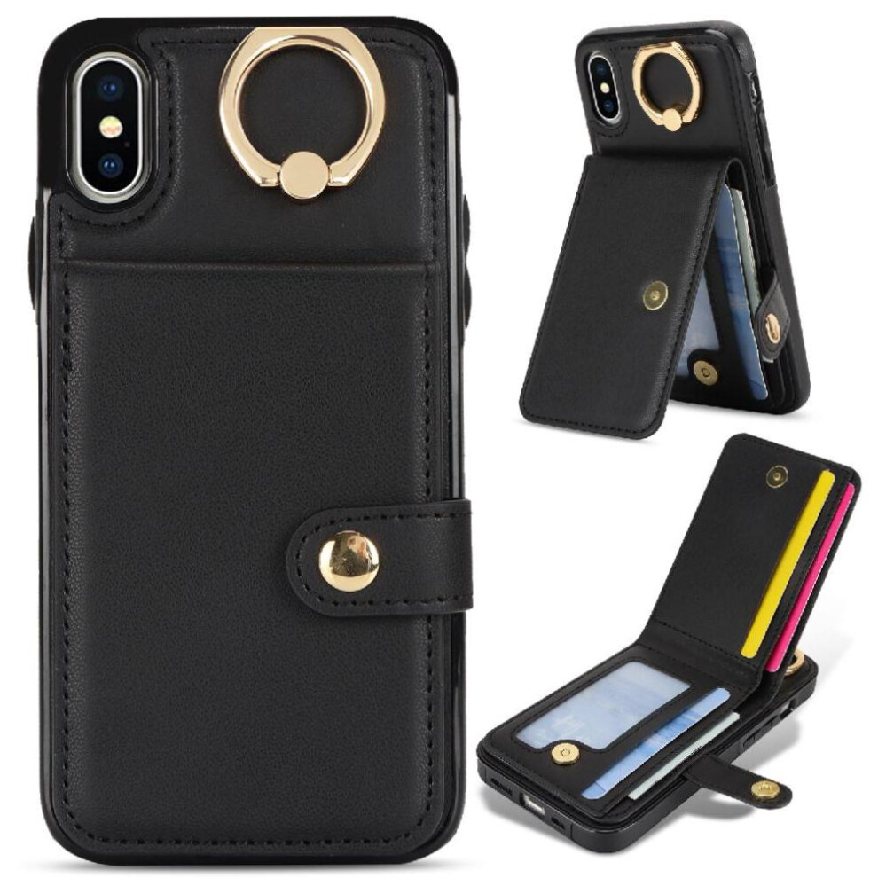 (Black) Case For Iphone X Shockproof Wallet Card Slot Ring Rfid Black 764549403806