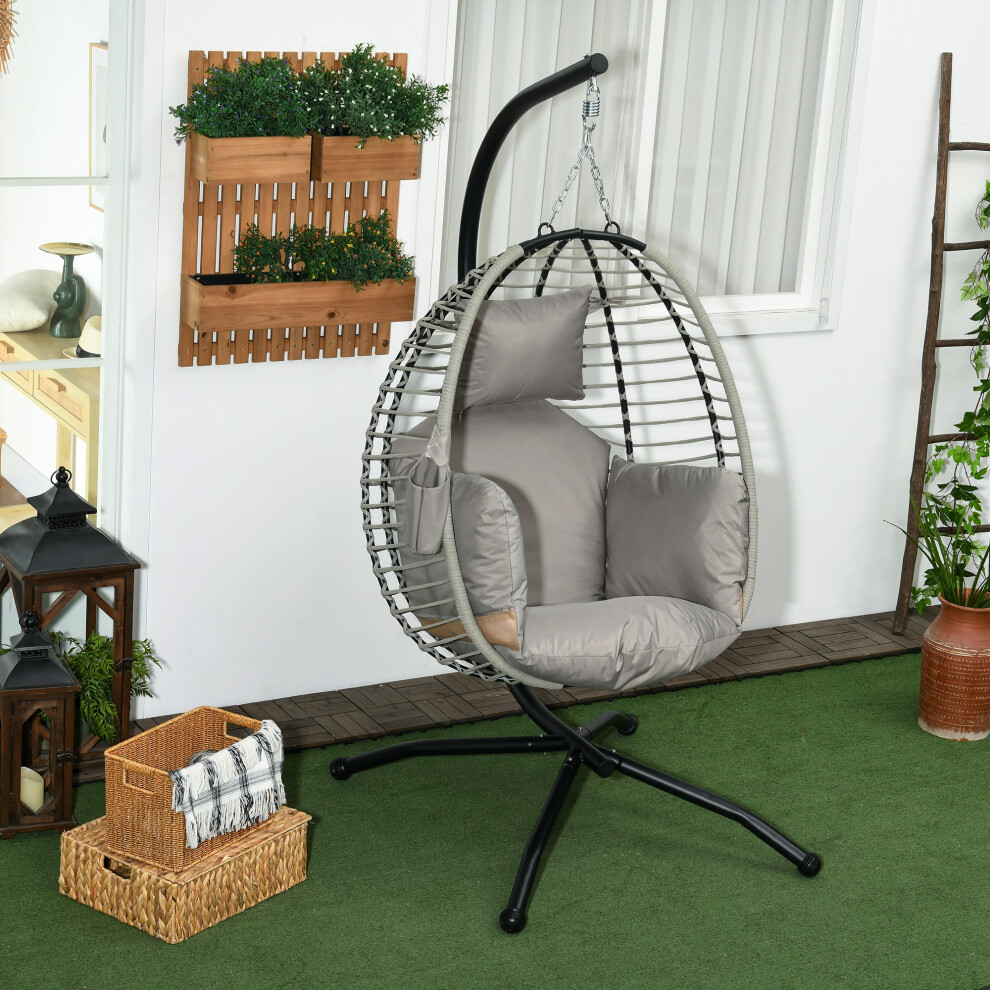 Outsunny Hanging Swing Chair W/ Thick Cushion, Hanging Chair, Grey