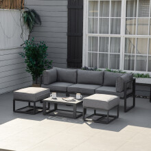 Outsunny 6 PC Garden Daybed Aluminum Sectional Sofa Set Coffee Table Footstool