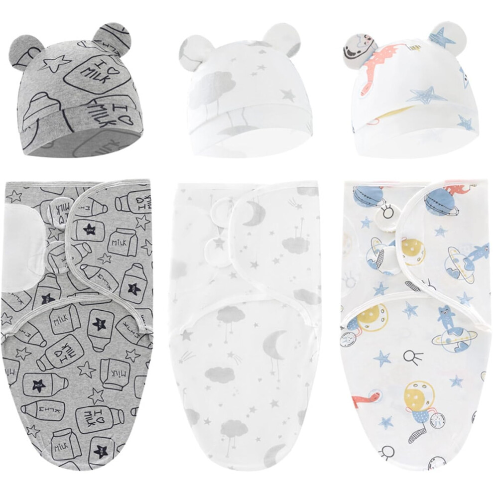 3 Sets Baby Swaddle Sleep Sack with Hat Set Swaddles for Newborns  Swaddling Blankets Cute Baby Swaddling Blankets for 0-3 Months