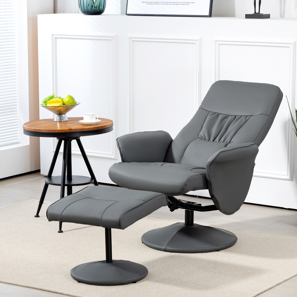 HOMCOM PU Leather Armchair and Footrest Swivel Recliner w/ Ottoman Grey-image-OPC-PF85CPC-NEW