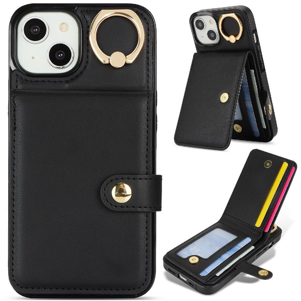 (Black) Case For Iphone 15 Wallet Shockproof Rfid Card Slot Ring Black 764549404056