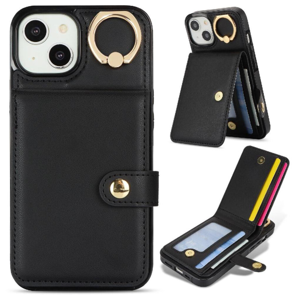 (Black) Case For Iphone 14 Plus Wallet Card Slot Rfid Ring Shockproof Black 764549404254