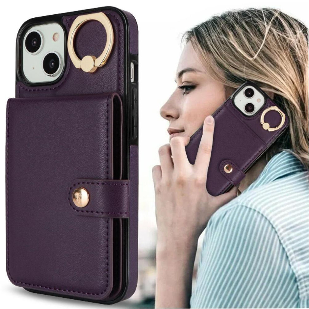 (Purple) Case For Iphone 14 Plus Wallet Card Slot Rfid Ring Shockproof Purple 764549404261