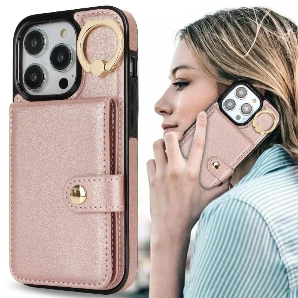 (Pink) Case For Iphone 14 Pro Rfid Shockproof Card Slot Ring Wallet Pink 764549404384