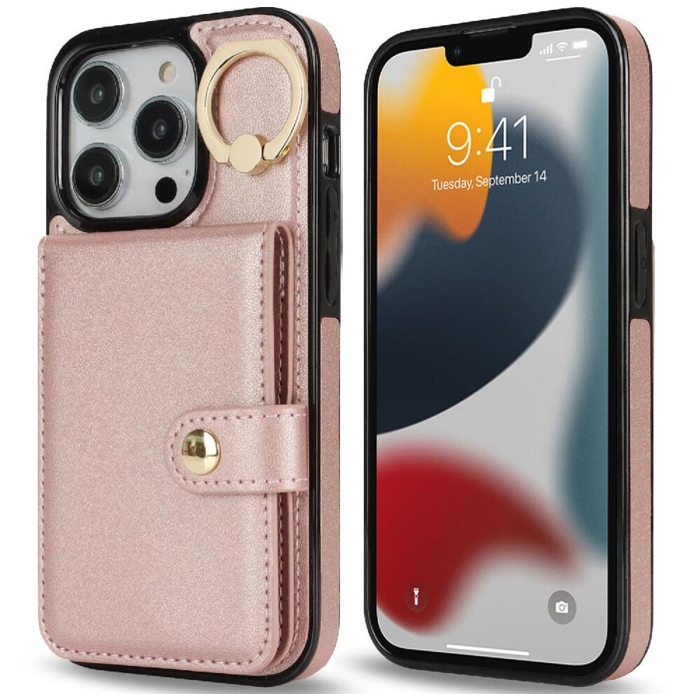 (Pink) Case For Iphone 13 Pro Max Shockproof Card Slot Ring Wallet Rfid Pink 764549404438
