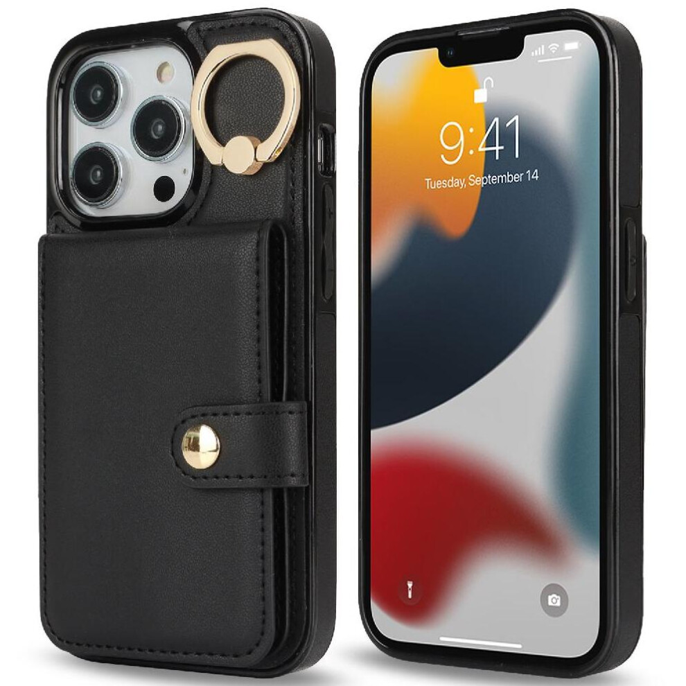 (Black) Case For Iphone 13 Pro Shockproof Card Slot Wallet Ring Rfid Black 764549404452