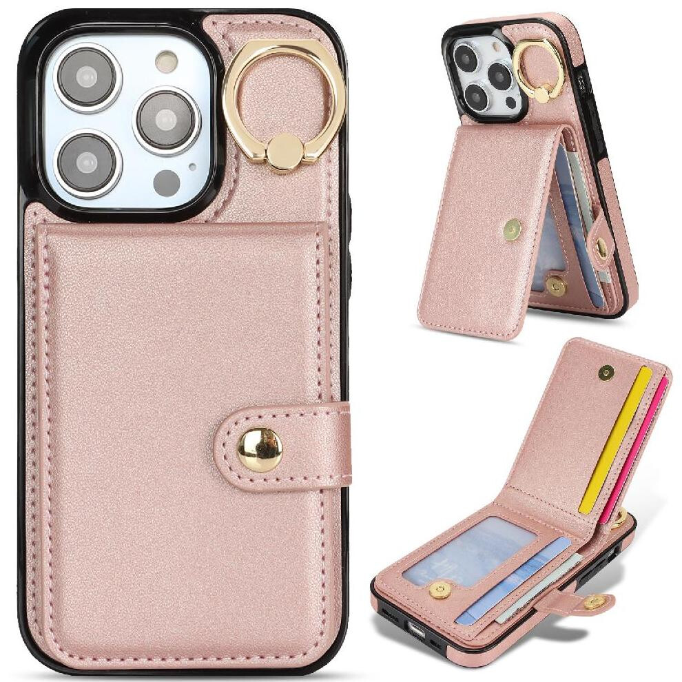 (Pink) Case For Iphone 13 Pro Shockproof Card Slot Wallet Ring Rfid Pink 764549404483