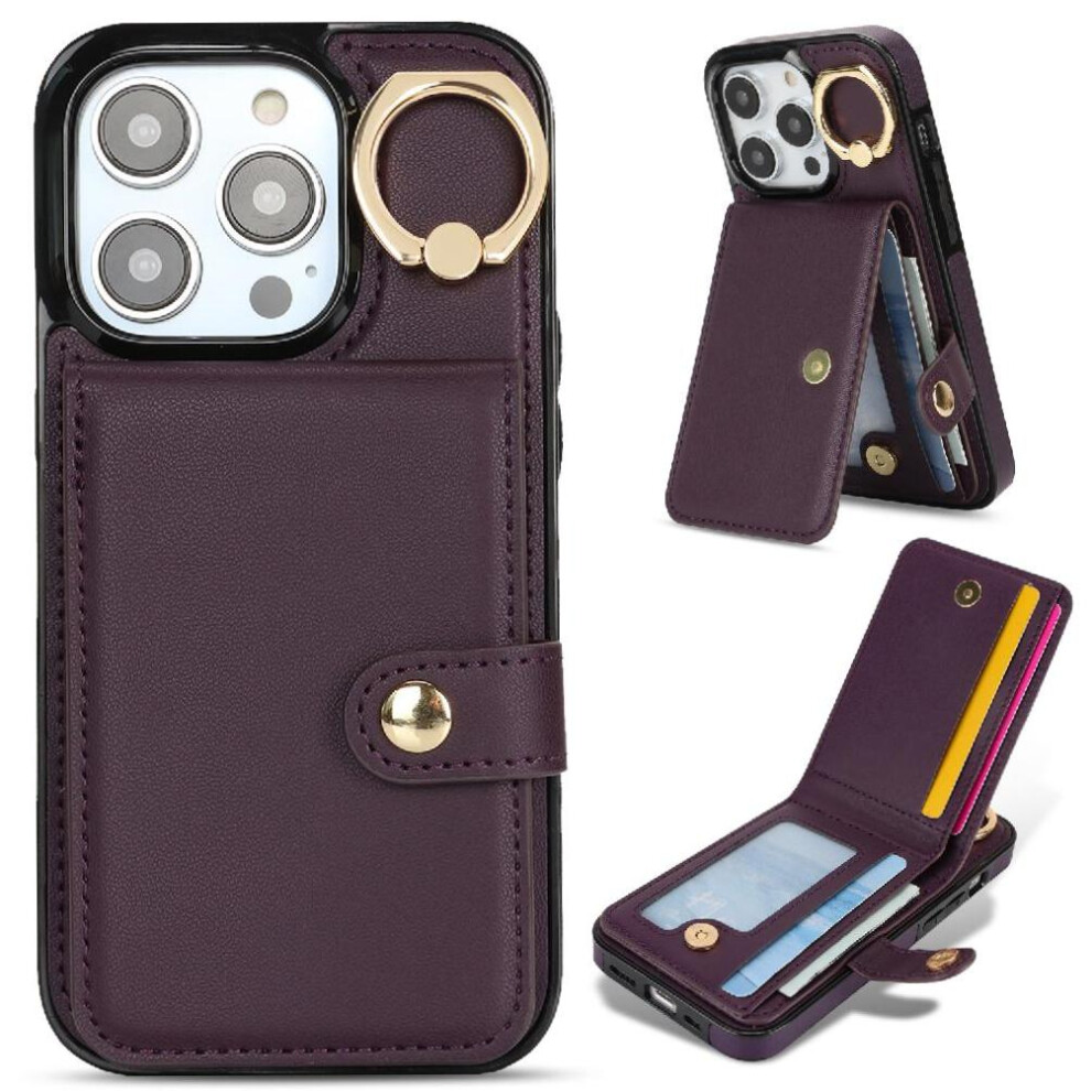 (Purple) Case For Iphone 13 Pro Shockproof Card Slot Wallet Ring Rfid Purple 764549404469
