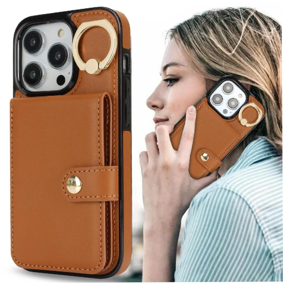 (Brown) Case For Iphone 13 Pro Shockproof Card Slot Wallet Ring Rfid Brown 764549404476