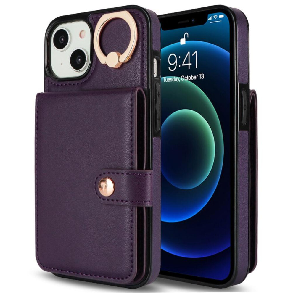 (Purple) Case For Iphone 13 Mini Ring Shockproof Wallet Rfid Card Slot Purple 764549404513