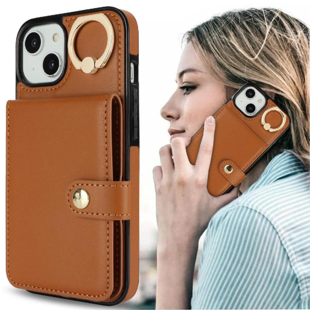 (Brown) Case For Iphone 14 Card Slot Wallet Rfid Ring Shockproof Brown 764549404575