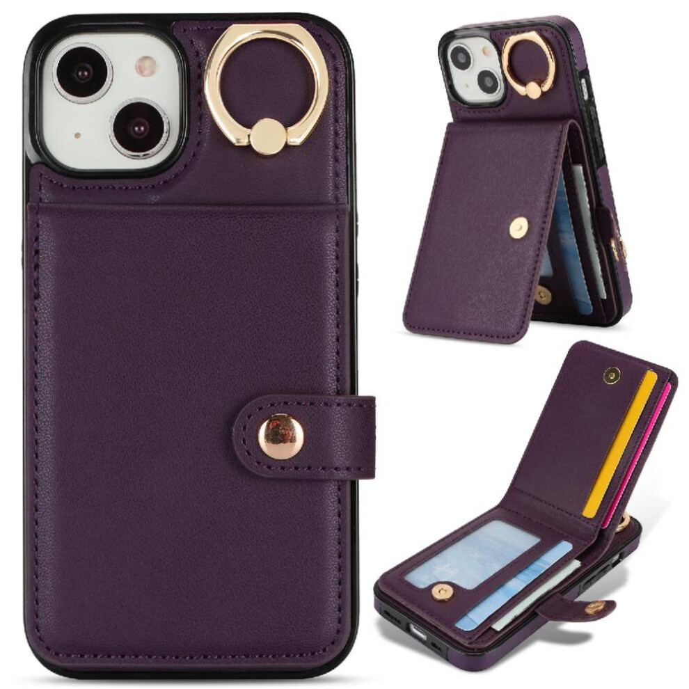 (Purple) Case For Iphone 14 Card Slot Wallet Rfid Ring Shockproof Purple 764549404568