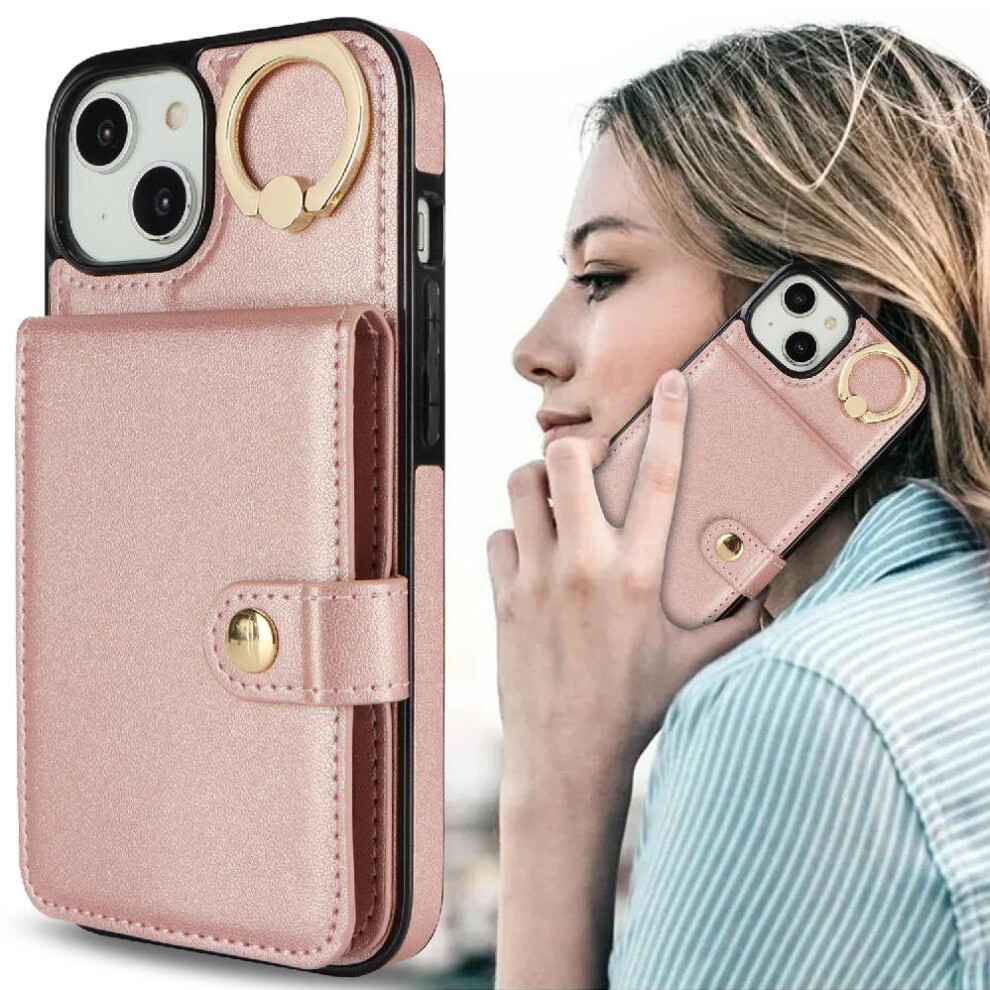 (Pink) Case For Iphone 14 Card Slot Wallet Rfid Ring Shockproof Pink 764549404582