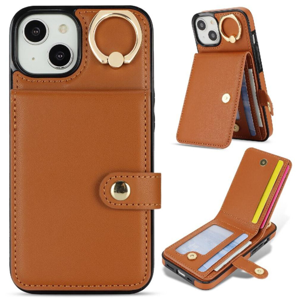 (Brown) Case For Iphone 13 Card Slot Wallet Rfid Ring Shockproof Brown 764549404629