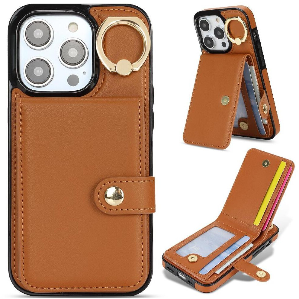 (Brown) Case For Iphone 12 Pro Max Shockproof Rfid Wallet Card Slot Ring Brown 764549404674