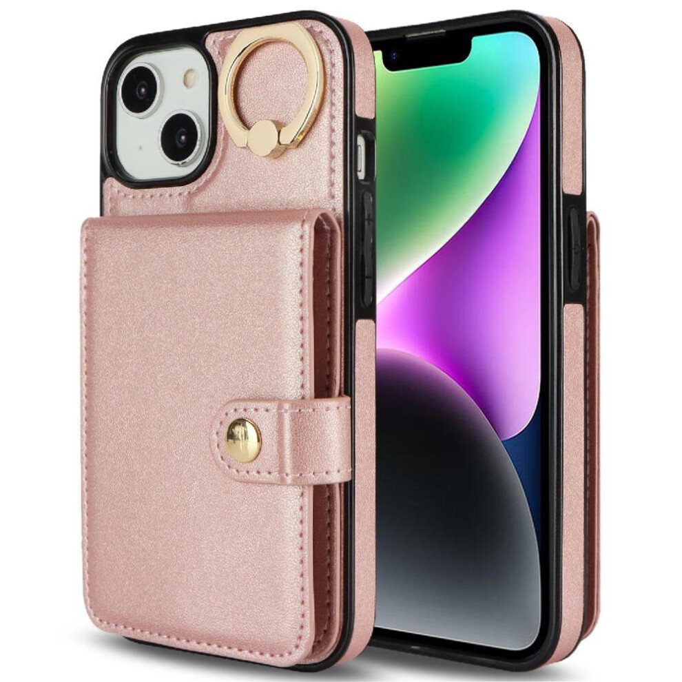 (Pink) Case For Iphone 13 Card Slot Wallet Rfid Ring Shockproof Pink 764549404636