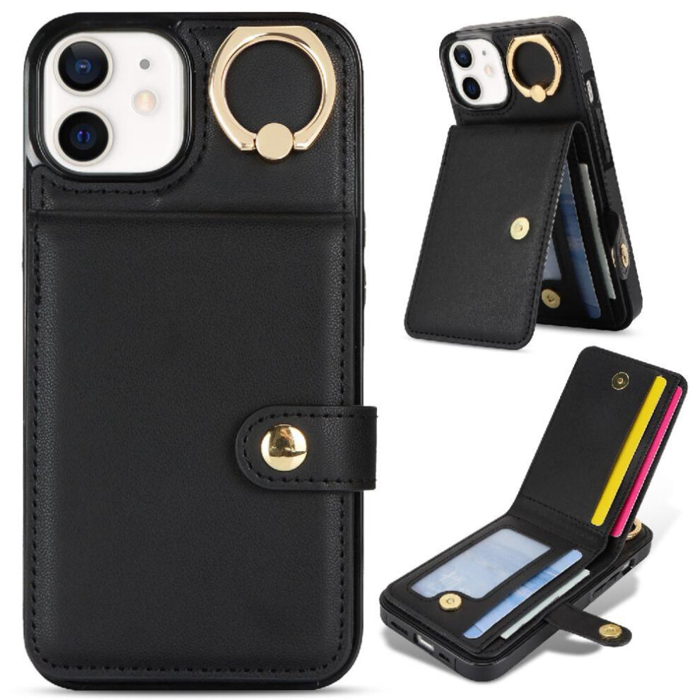 (Black) Case For Iphone 12 Ring Shockproof Wallet Rfid Card Slot Black 764549404803