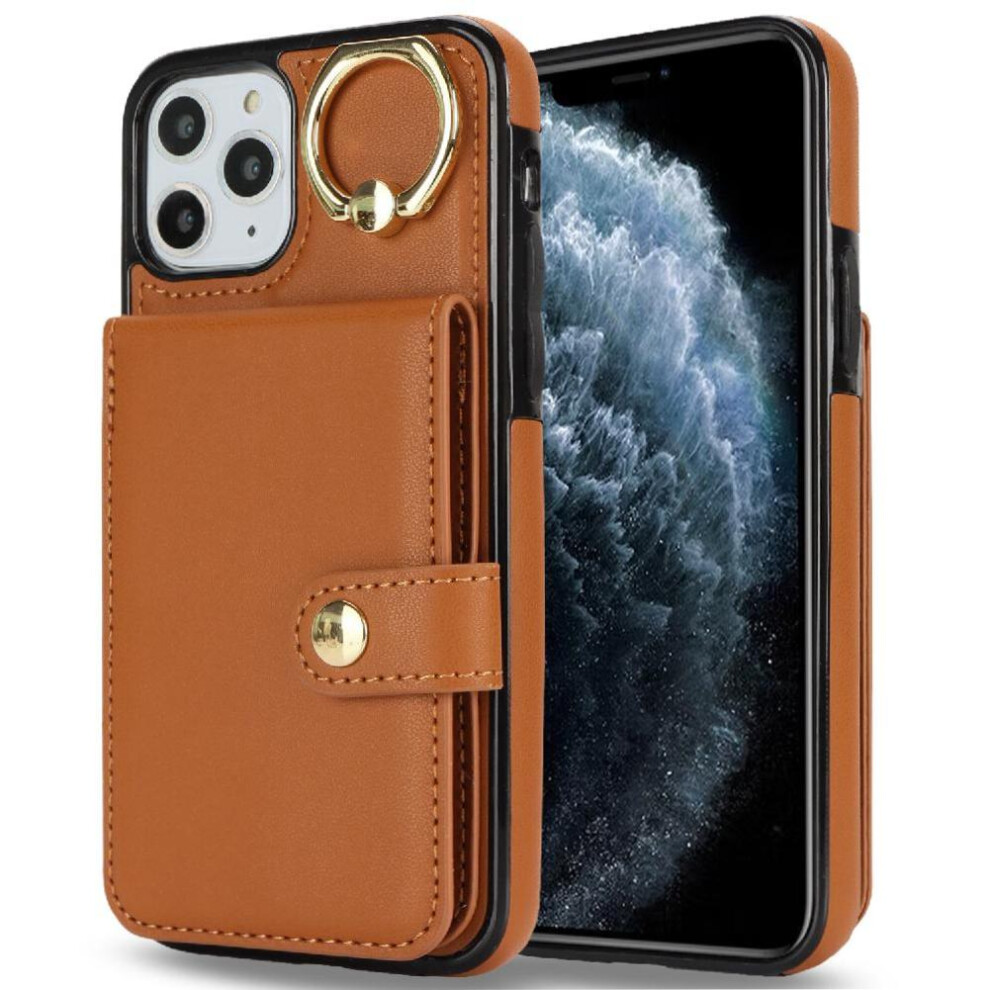 (Brown) Case For Iphone 11 Pro Max Ring Rfid Card Slot Shockproof Wallet Brown 764549404872