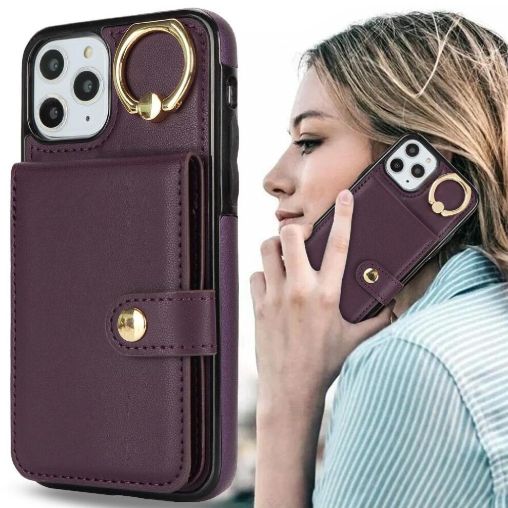 (Purple) Case For Iphone 11 Pro Max Ring Rfid Card Slot Shockproof Wallet Purple 764549404865