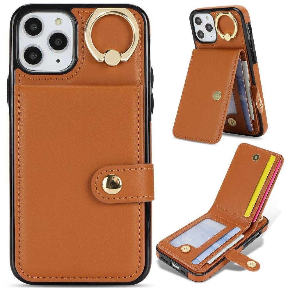 (Brown) Case For Iphone 11 Pro Shockproof Ring Card Slot Rfid Wallet Brown 764549404926