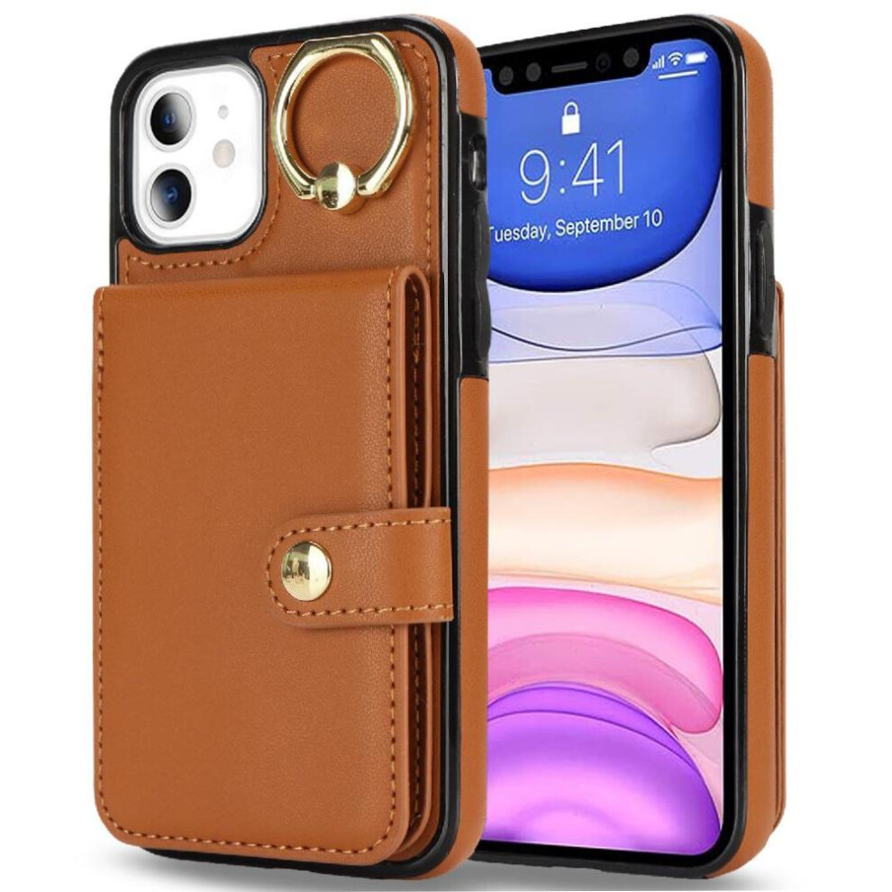 (Brown) Case For Iphone 11 Wallet Card Slot Ring Shockproof Rfid Brown 764549404971