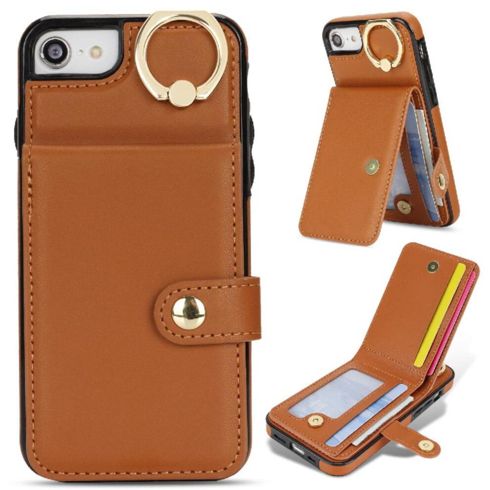 (Brown) Case For Iphone 7/8 Rfid Card Slot Wallet Shockproof Ring Brown 764549405077