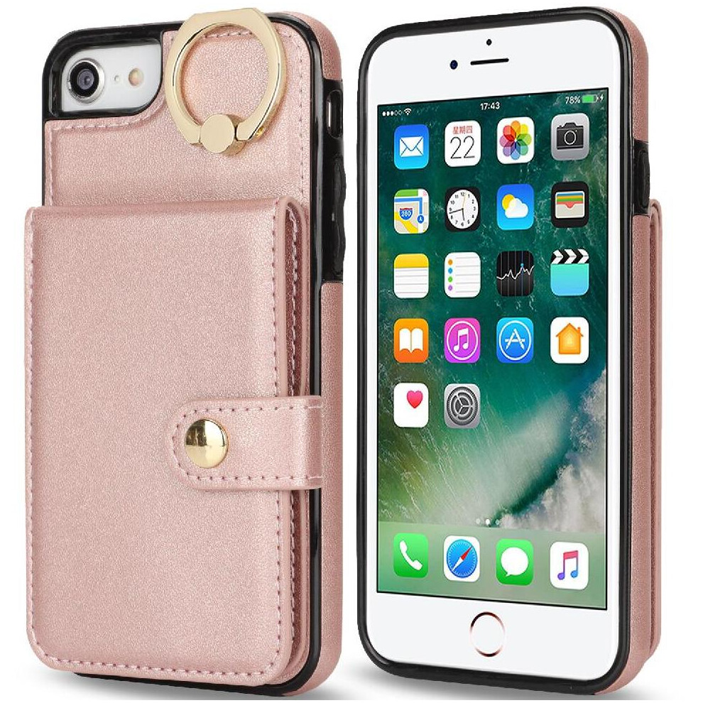 (Pink) Case For Iphone Se 2020/22022 Rfid Ring Shockproof Card Slot Wallet Pink 764549405138