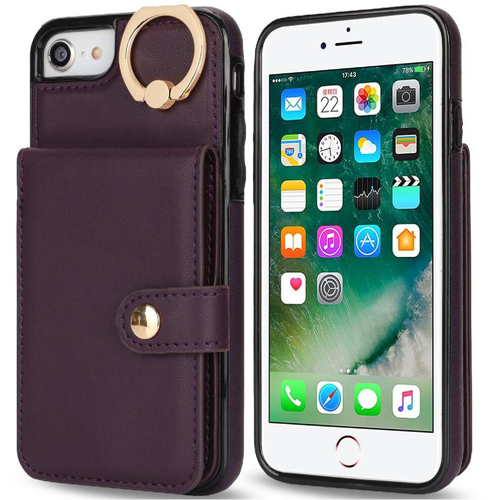 (Purple) Case For Iphone Se 2020/22022 Rfid Ring Shockproof Card Slot Wallet Purple 764549405114
