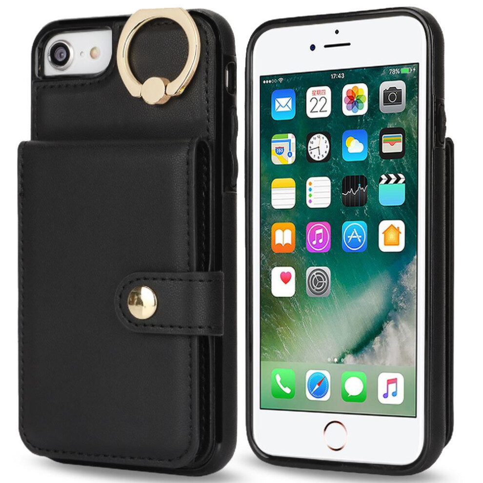 Gangxun (Black) Case For Iphone Se 2020/22022 Rfid Ring Shockproof Card Slot Wallet Black