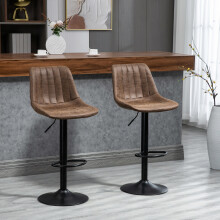 HOMCOM Bar Stools Set of 2 Adjustable Swivel Bar Chairs with Backrest Brown