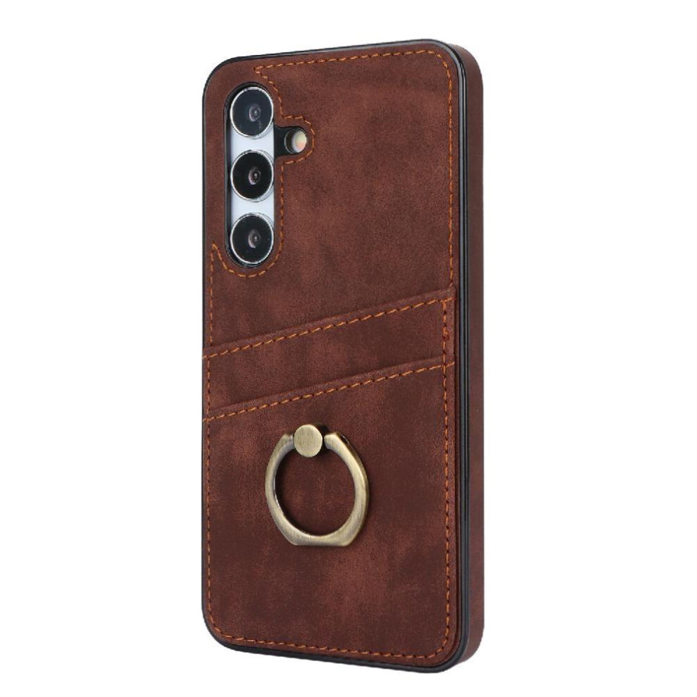(Brown) Case For Samsung Galaxy S24 Card Slot Ring Gift Lightweight Brown 764549407491