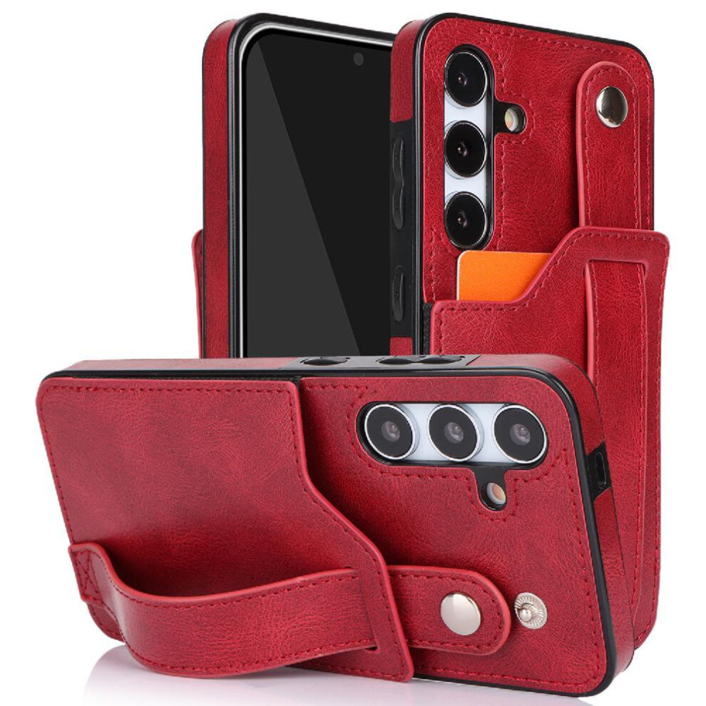 (Red) Case For Samsung Galaxy S24 Lightweight Wristband Rfid Blocking Card Slot Red 764549408160