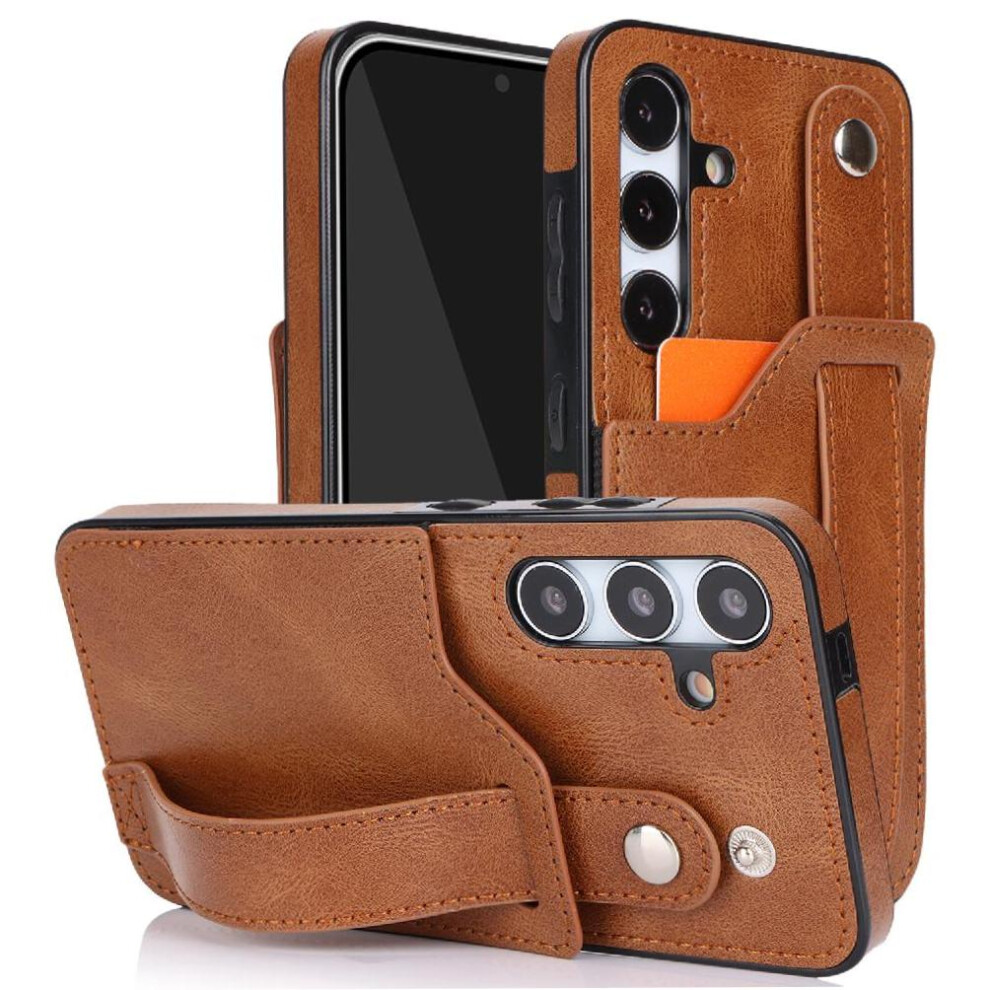 (Brown) Case For Samsung Galaxy S24 Plus Rfid Blocking Lightweight Card Slot Wristband Brown 764549408283