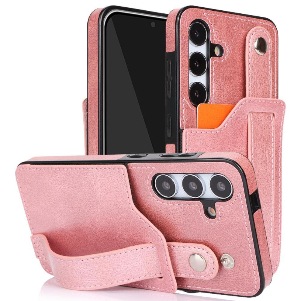 (Pink) Case For Samsung Galaxy S24 Plus Rfid Blocking Lightweight Card Slot Wristband Pink 764549408252