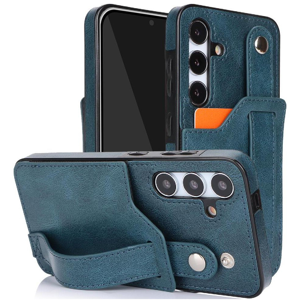 (Blue) Case For Samsung Galaxy S24 Plus Rfid Blocking Lightweight Card Slot Wristband Blue 764549408269