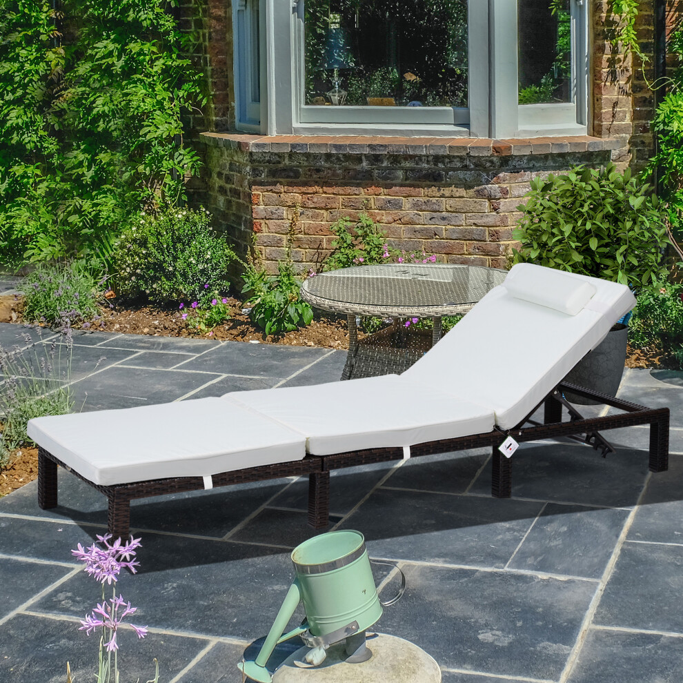 Outsunny Garden Rattan Furniture Recliner Lounger Sun Reclining Daybed Patio