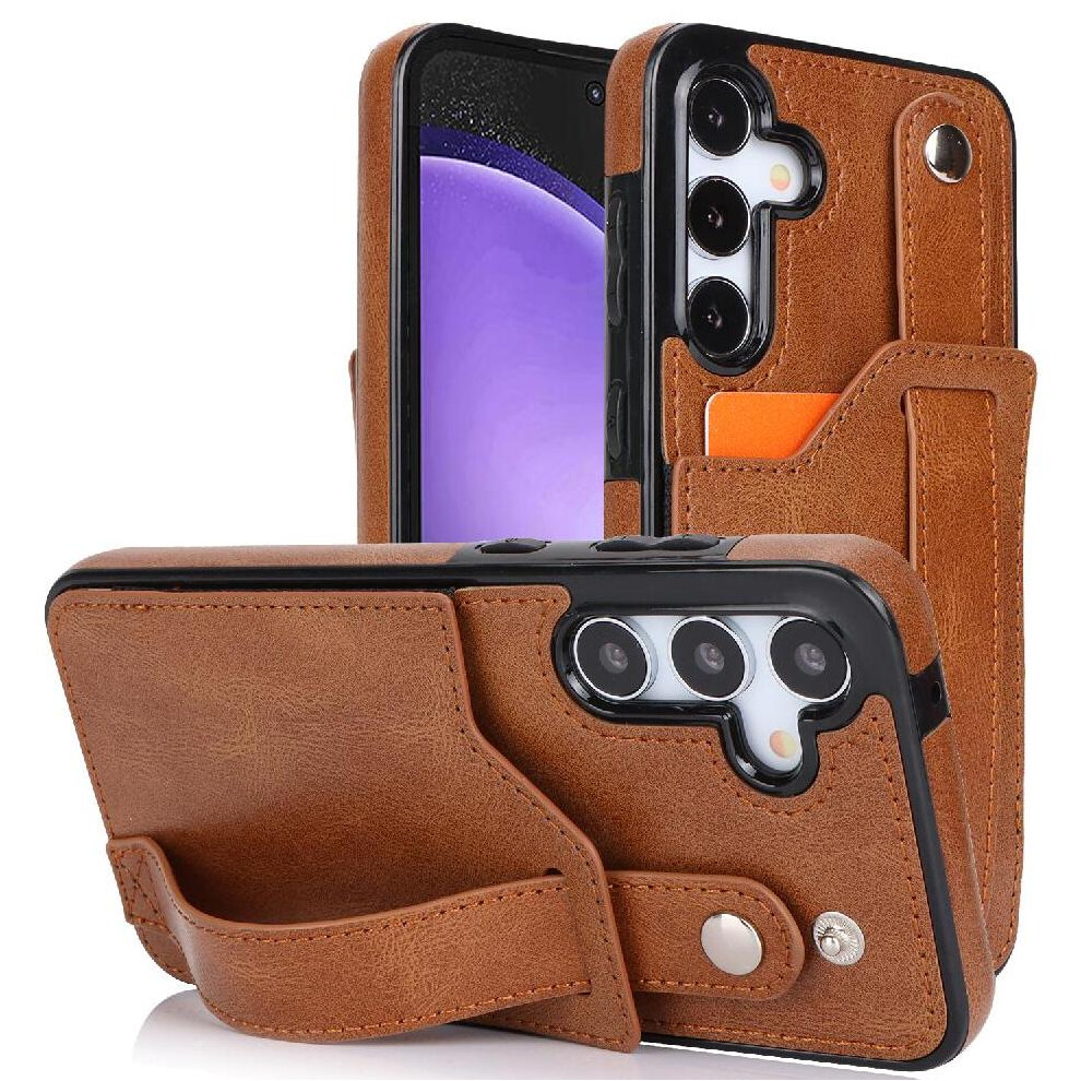 (Brown) Case For Samsung Galaxy S23 Fe Card Slot Rfid Blocking Wristband Lightweight Brown 764549408351