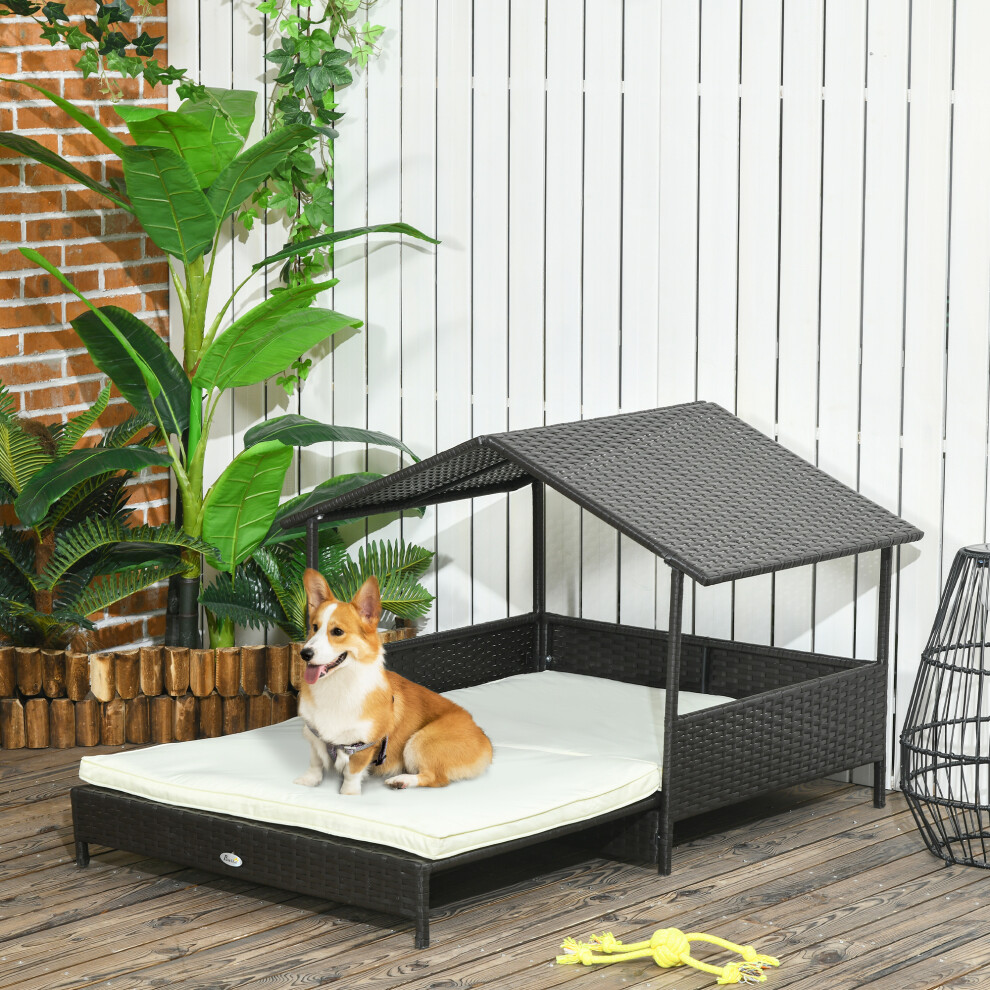 Pawhut Extendable Rattan Dog House W/ Water-Resistant Roof - Cream