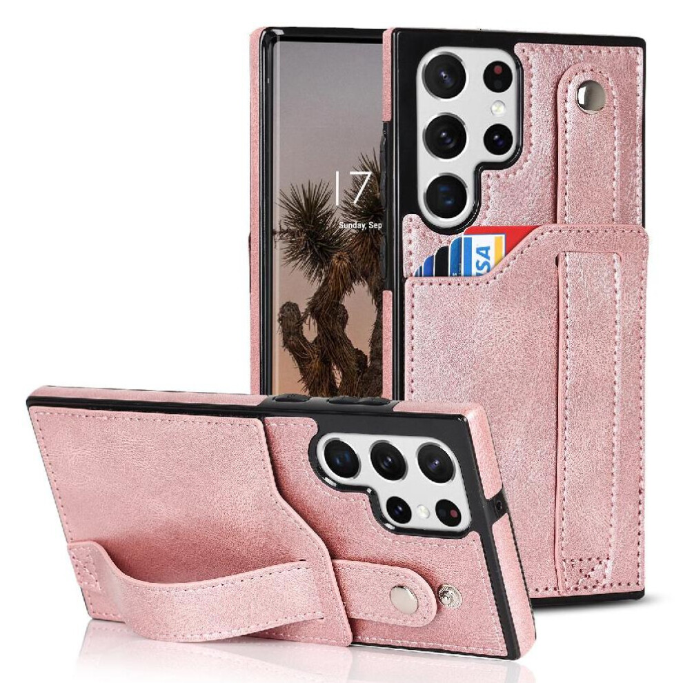 (Pink) Case For Samsung Galaxy S22 Ultra Rfid Blocking Card Slot Wristband Lightweight Pink 764549408603