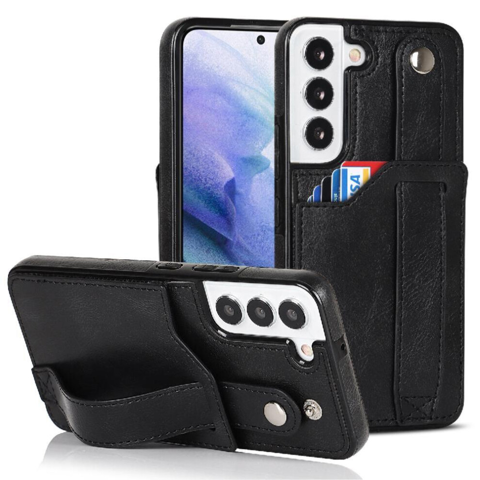 (Black) Case For Samsung Galaxy S22 Wristband Card Slot Rfid Blocking Lightweight Black 764549408719