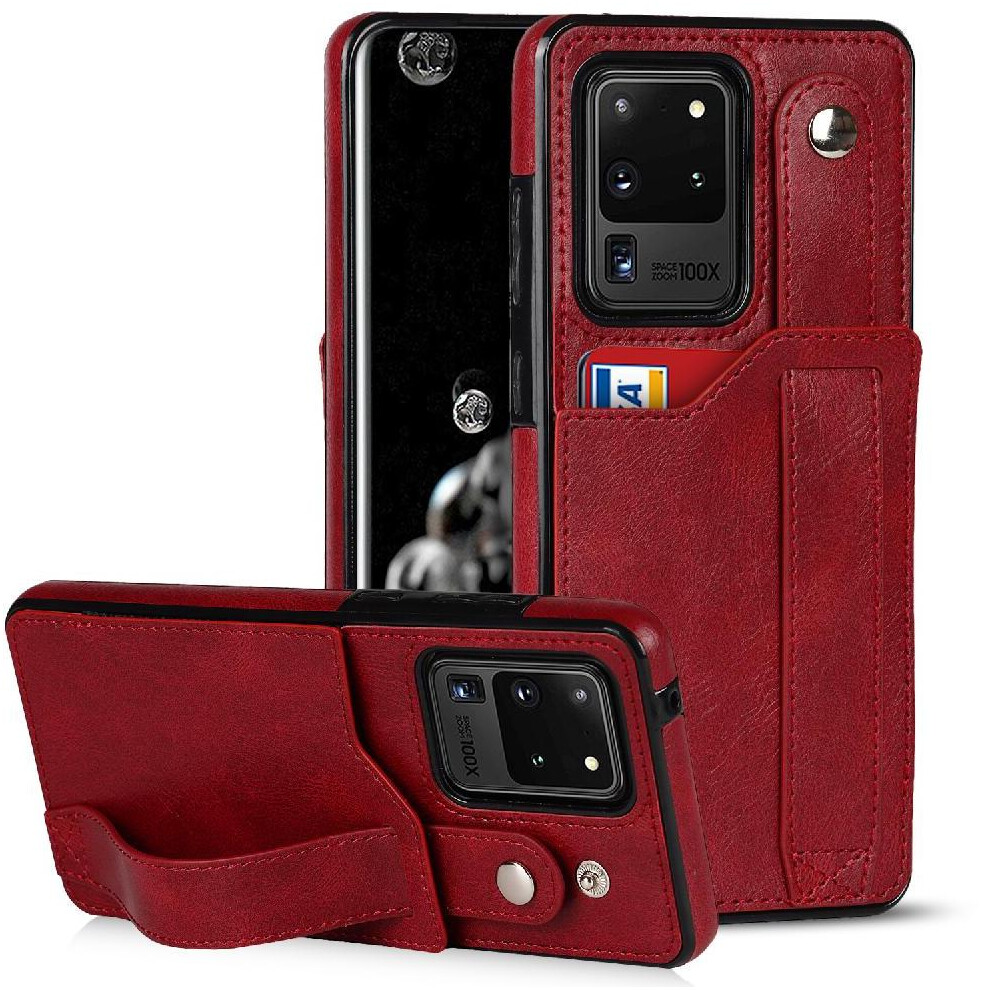 (Red) Case For Samsung Galaxy S20 Ultra Card Slot Wristband Lightweight Rfid Blocking Red 764549409075