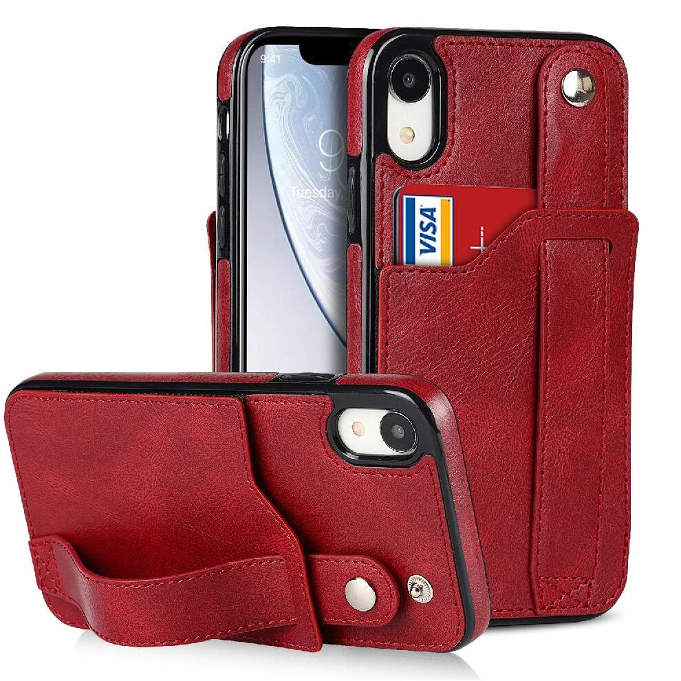 (Red) Case For Iphone Xr Lightweight Card Slot Rfid Blocking Wristband Red 764549410330