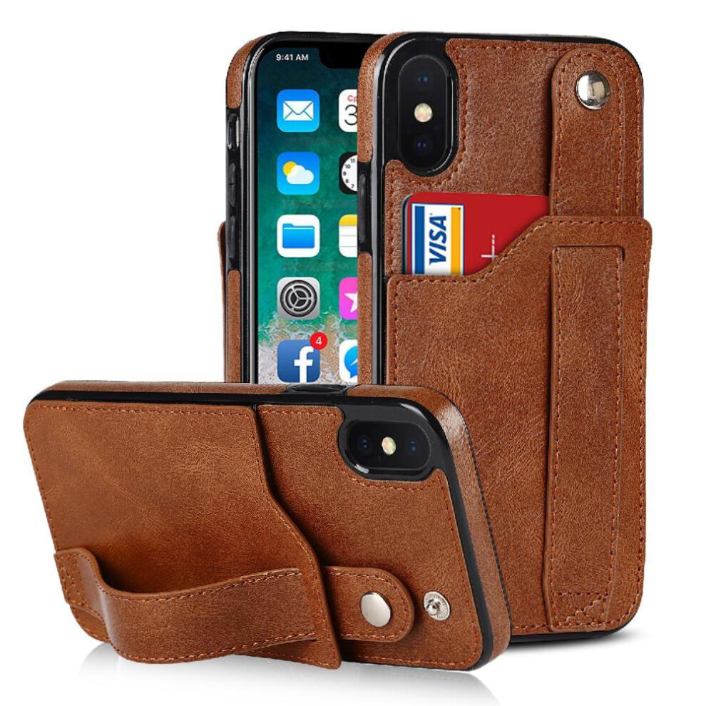 (Brown) Case For Iphone Xs Rfid Blocking Wristband Card Slot Lightweight Brown 764549410453