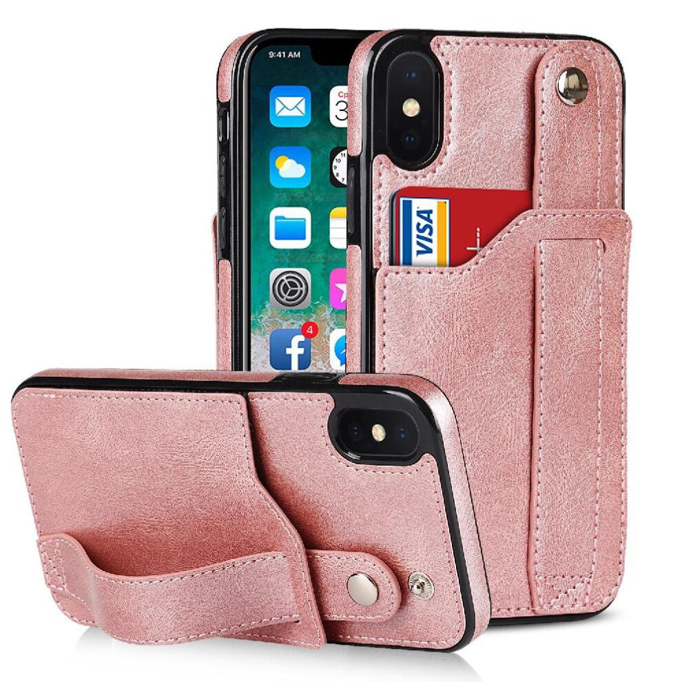 (Pink) Case For Iphone Xs Rfid Blocking Wristband Card Slot Lightweight Pink 764549410422
