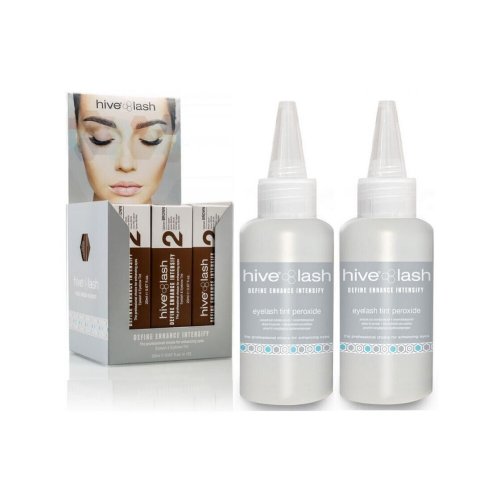 Hive Of Beauty Long Last Eyelash Eyebrow Tint Brown 20ml x 12 & 2 Free Peroxide