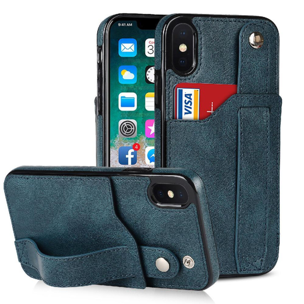 (Blue) Case For Iphone Xs Rfid Blocking Wristband Card Slot Lightweight Blue 764549410439