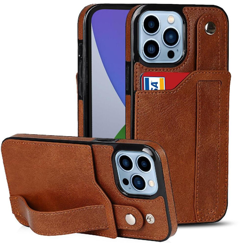 (Brown) Case For Iphone 14 Pro Max Lightweight Wristband Rfid Blocking Card Slot Brown 764549411153